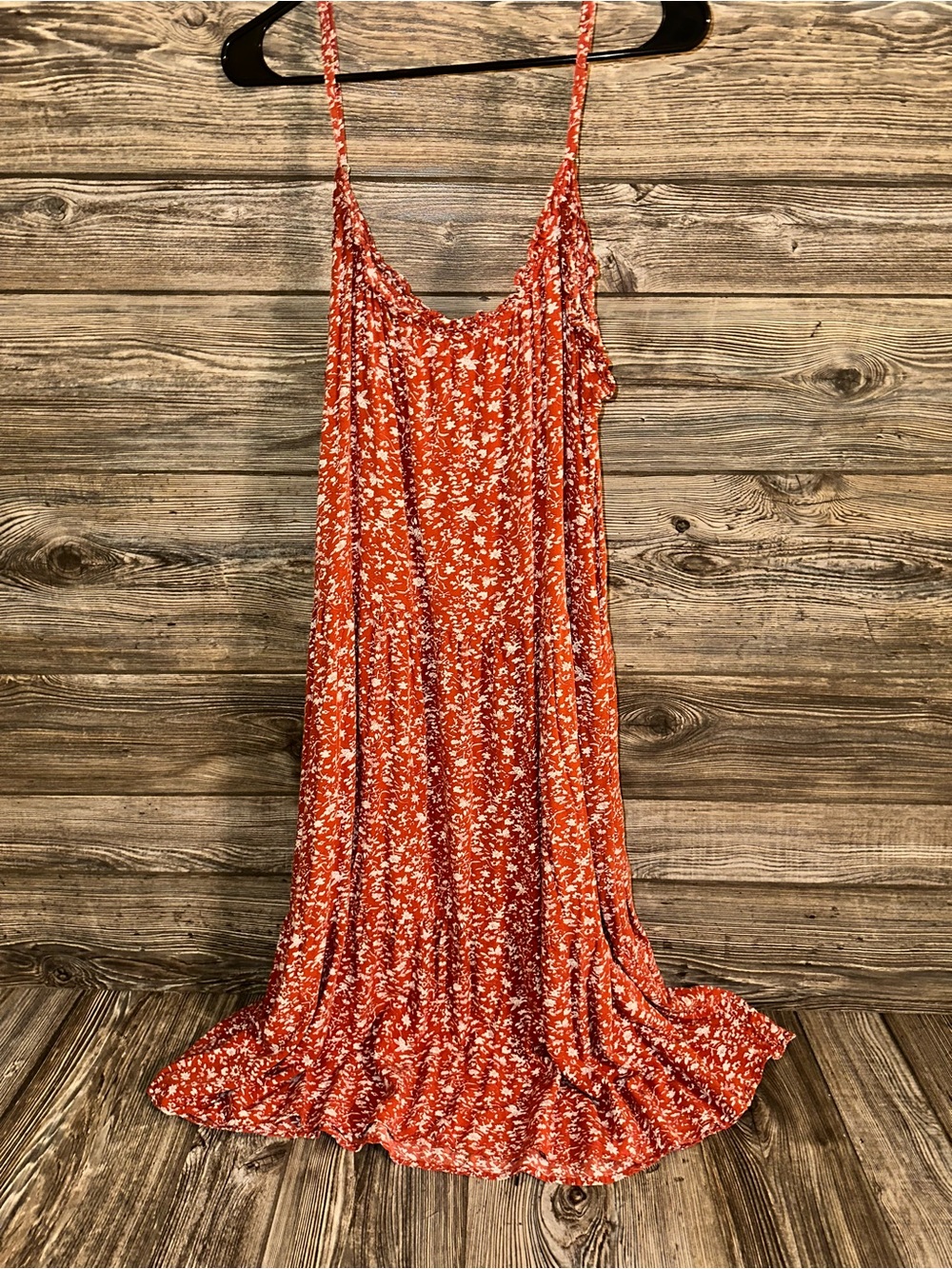 Natural Life Rust Floral Spaghetti-Strap Maxi Dress Pockets Soft Lightweight Med